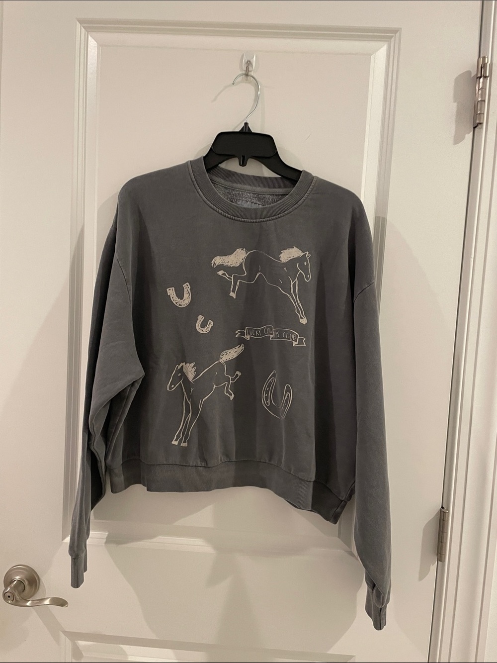 Brand New !!! Washed Charcoal Horse Graphic Women's Sweatshirt